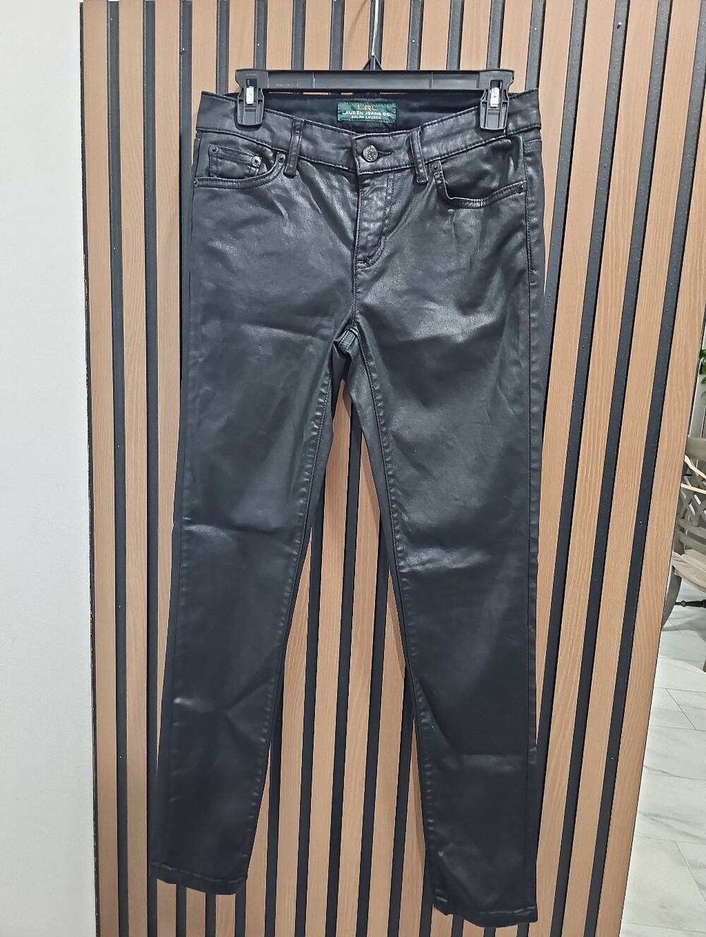 LRL Lauren Jeans Co Ralph Lauren Black Cotton Stretch Coated Skinny Jeans, 4